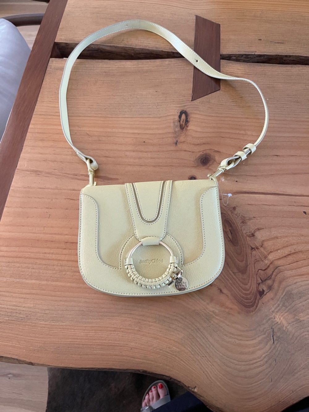 See By Chloe Pale Yellow Leather Crossbody with Signature Ring